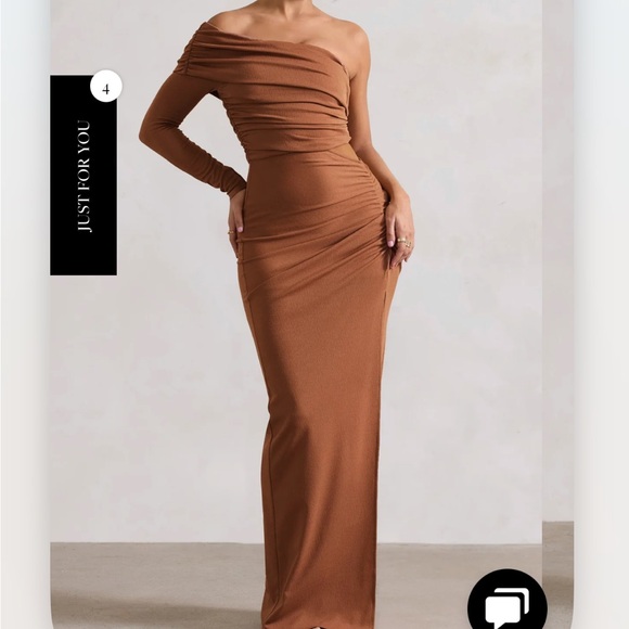 Camel One Sleeve Maxi Dress - Picture 3 of 5